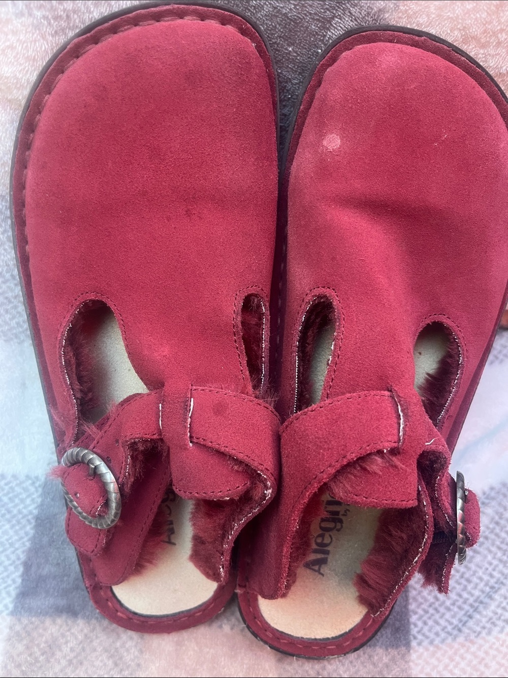 Alegria Kids Burgundy Suede Mary Jane with Buckle